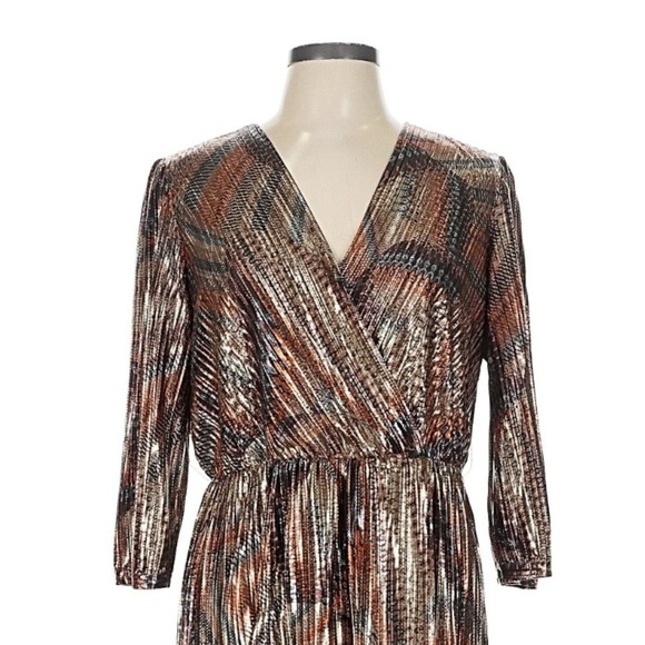 Johnny Was Jade Metallic Gold Pleated Faux Wrap Maxi Dress Size Large L - Picture 2 of 7